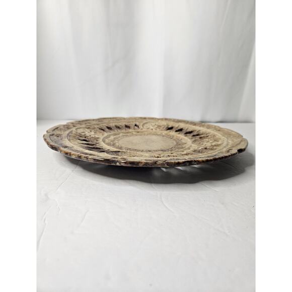 Art Pottery Glazed Vintage Ornate Plate 11.5 3729 Brown Tan - Picture 2 of 11